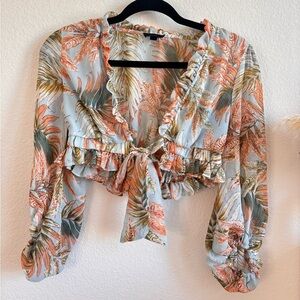 Tropical Print front tie Blouse
